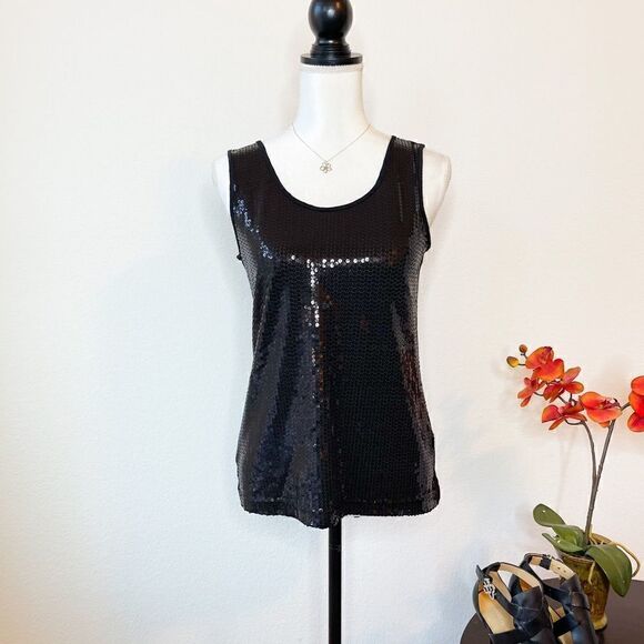 🍋 Covington • Sleeveless Black Sequined Front Top - Picture 1 of 8